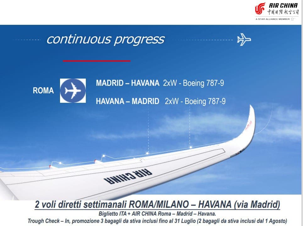 Air China and Ita Airways: A new route for Italians to travel to Cuba