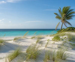Dunes and turquoise water at Playa Pilar, Cuba
