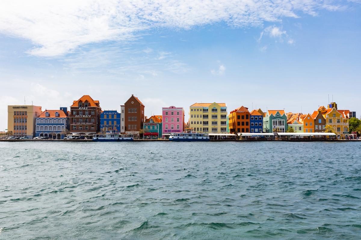 The picturesque Handelskade waterfront in Willemstad, the capital of Curaçao